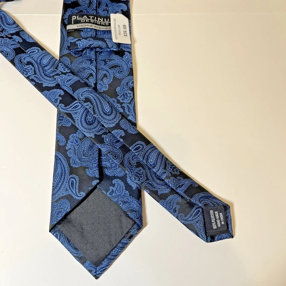 Platinum Designs Men's Blue Paisley Silk Blend Necktie‎ Formal Business